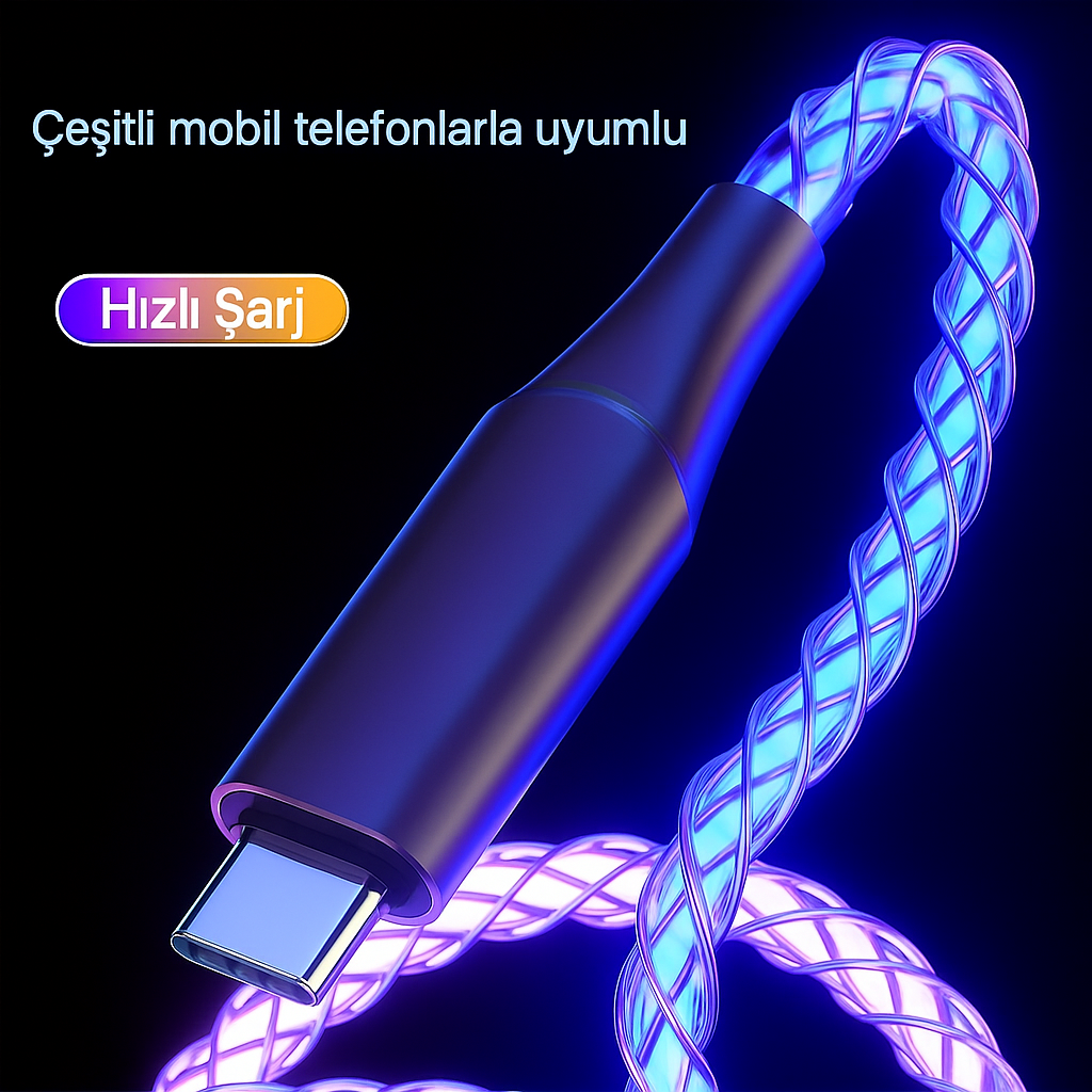 RGB Işıklı 3ü1 Arada Hızlı Şarj Kablosu 6 A EVRENSEL KABLO